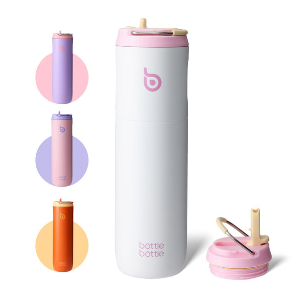 Insulated Water Bottle 700ml(24oz) with Straw, Lid, and Handle - Stainless Steel Sports Travel Gym Bottle for Men and Women (Skiing)