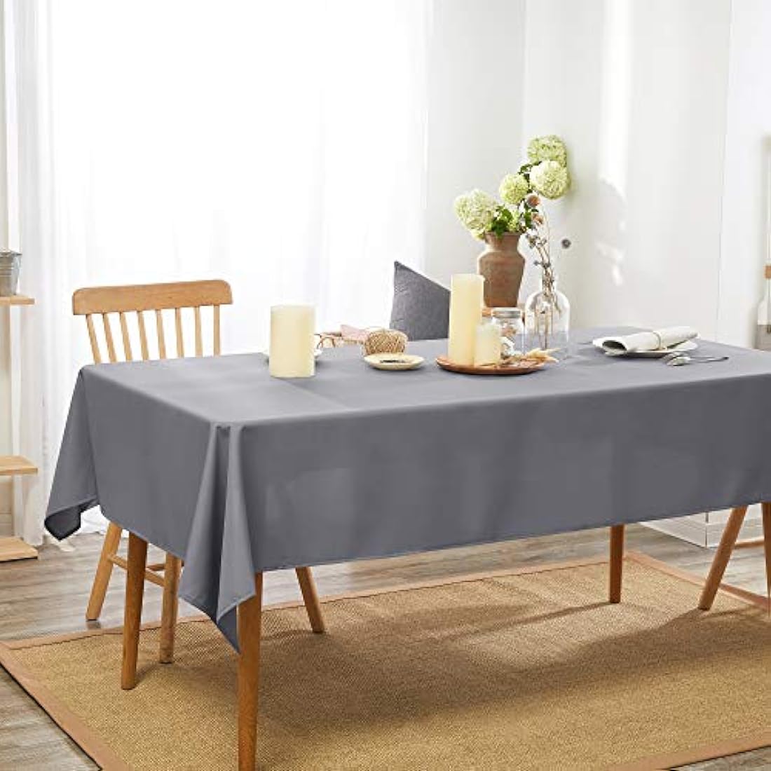 Deconovo Home Decorative Oxford Wipeable Tablecloth Rectangle Water Resistant Tablecloth for Chipboard Table 140x240cm(55x95in)(55x95in) Grey