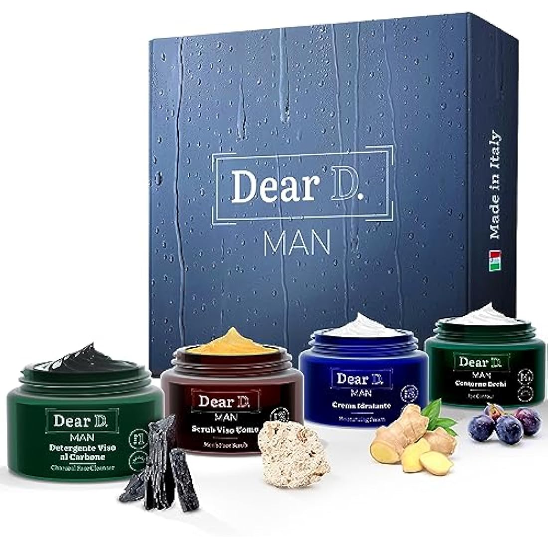 Dear D. Face Skincare Box Kit Superior | 4-Step Complete Routine with Face Wash, Face Scrub, Moisturizer, Eye Cream | Made In Italy Men's Cream Set