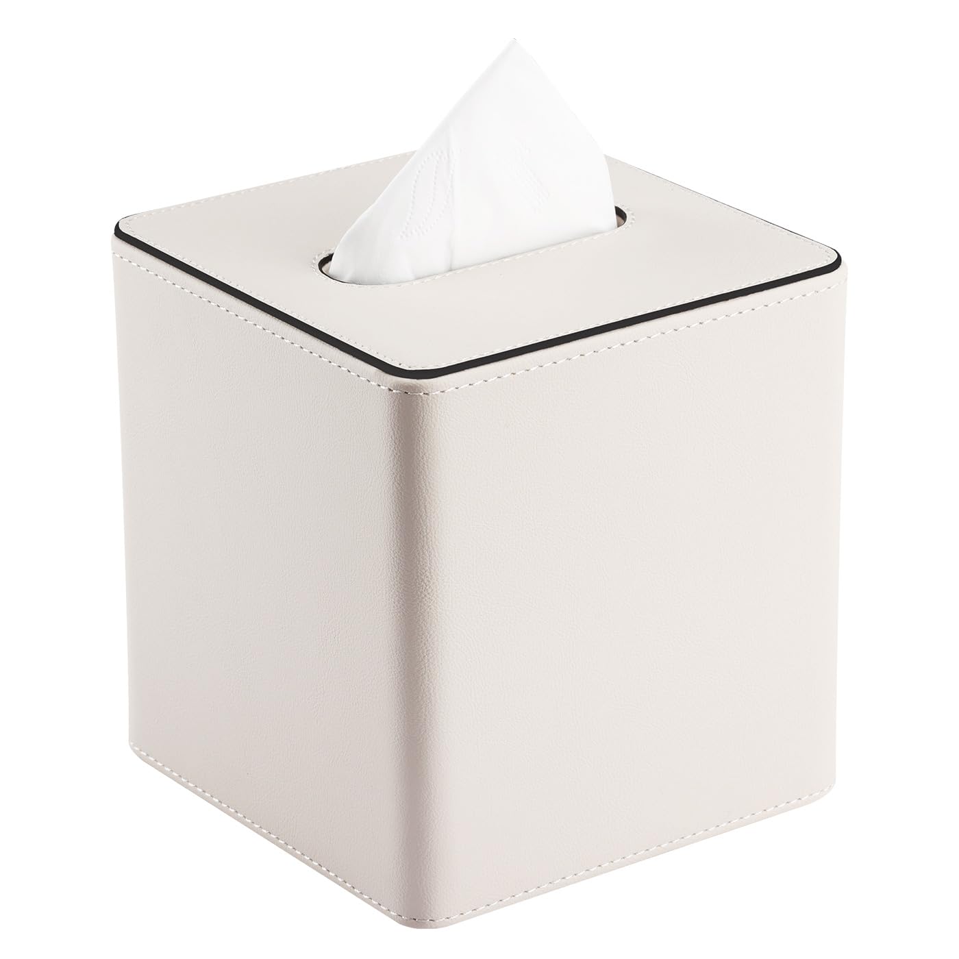 KINGFOM Cube Tissue Box Cover, Decorative Tissue Box Holder for Home, Office, Car ? Stylish PU Leather Tissue Boxs for Desk or Vanity (White, Square)