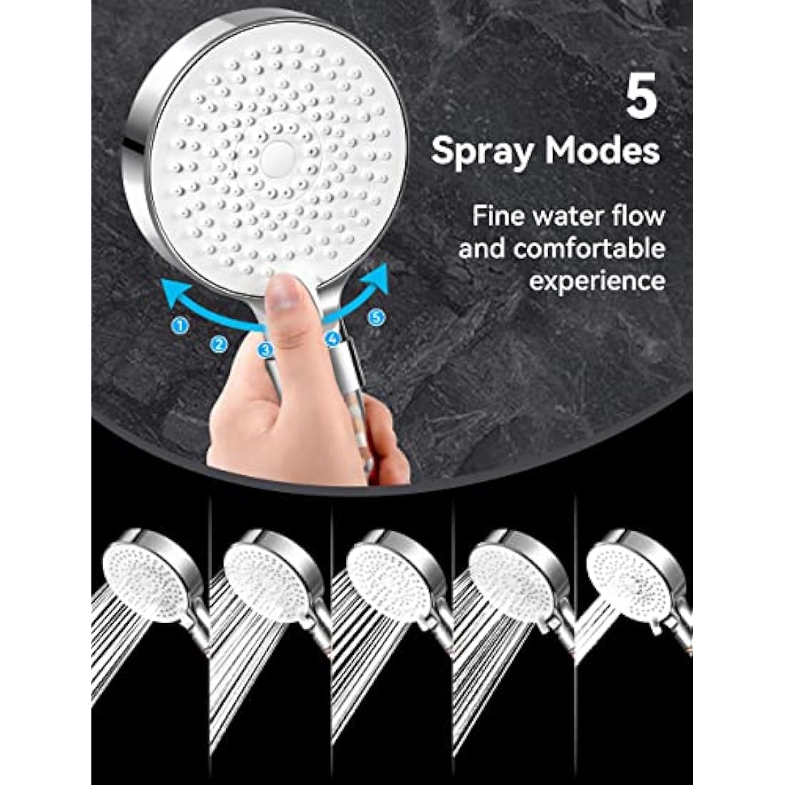 Magichome Shower Head, Upgraded Filter Shower Head High Pressure 5 Modes, Universal Hard Water Filter Showerhead with Extra Replaceable Accessories