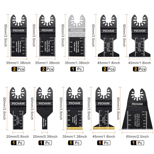 PECHAM 102PCS Oscillating Multi tool Blade, Wood Metal Cutting and Sandpaper Oscillating Tool Accessories with Titanium Quick Tooth Japanese Tooth Multitool Blade Fit More Oscillating Tools