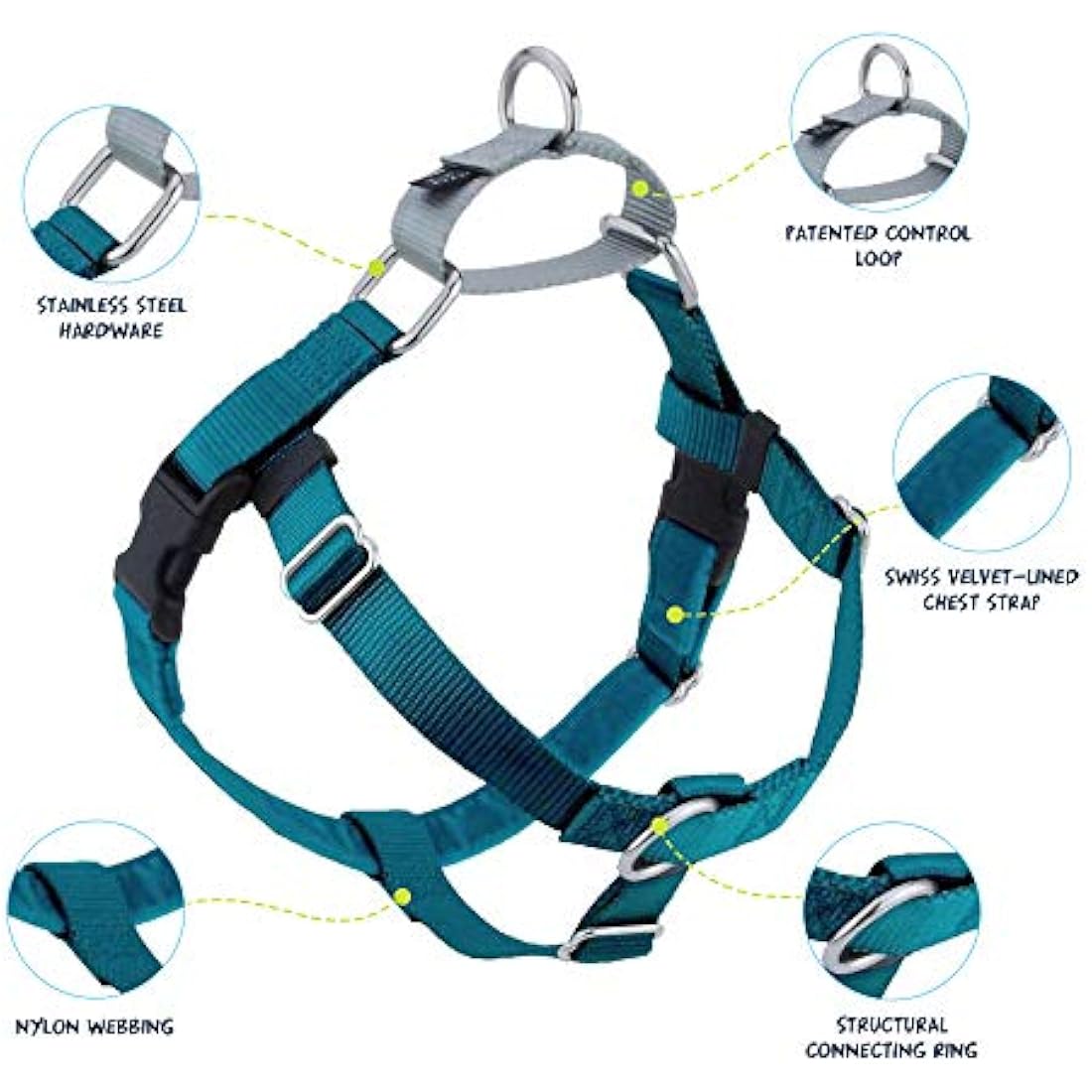 2 Hounds Design Freedom No-Pull Dog Harness with Leash, Medium, 5/8-Inch Wide, Teal