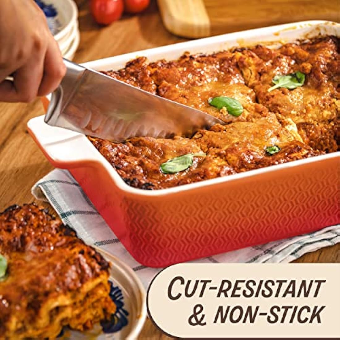 Ceramic Casserole Dish 28cm - Large Baking Dish for Lasagne, Tiramisu - Non-stick Rectangular Bakeware - Extra High Edge - Oven & Dishwasher Safe - Orange