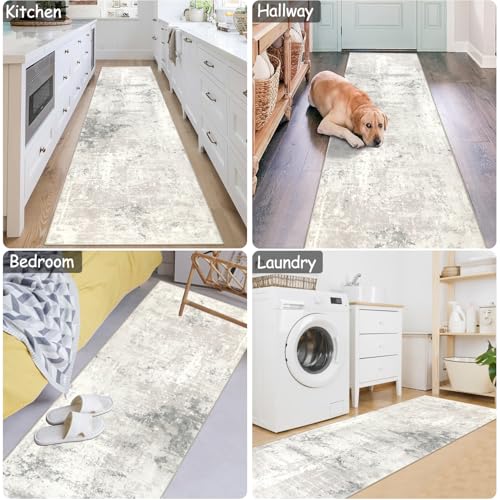 Cekene Abstract Carpet Runners Non-slip 80x300cm Extra long Faux Wool Rug Runners for Hallway Machine Washable Low Profile Floor Carpet for Indoor