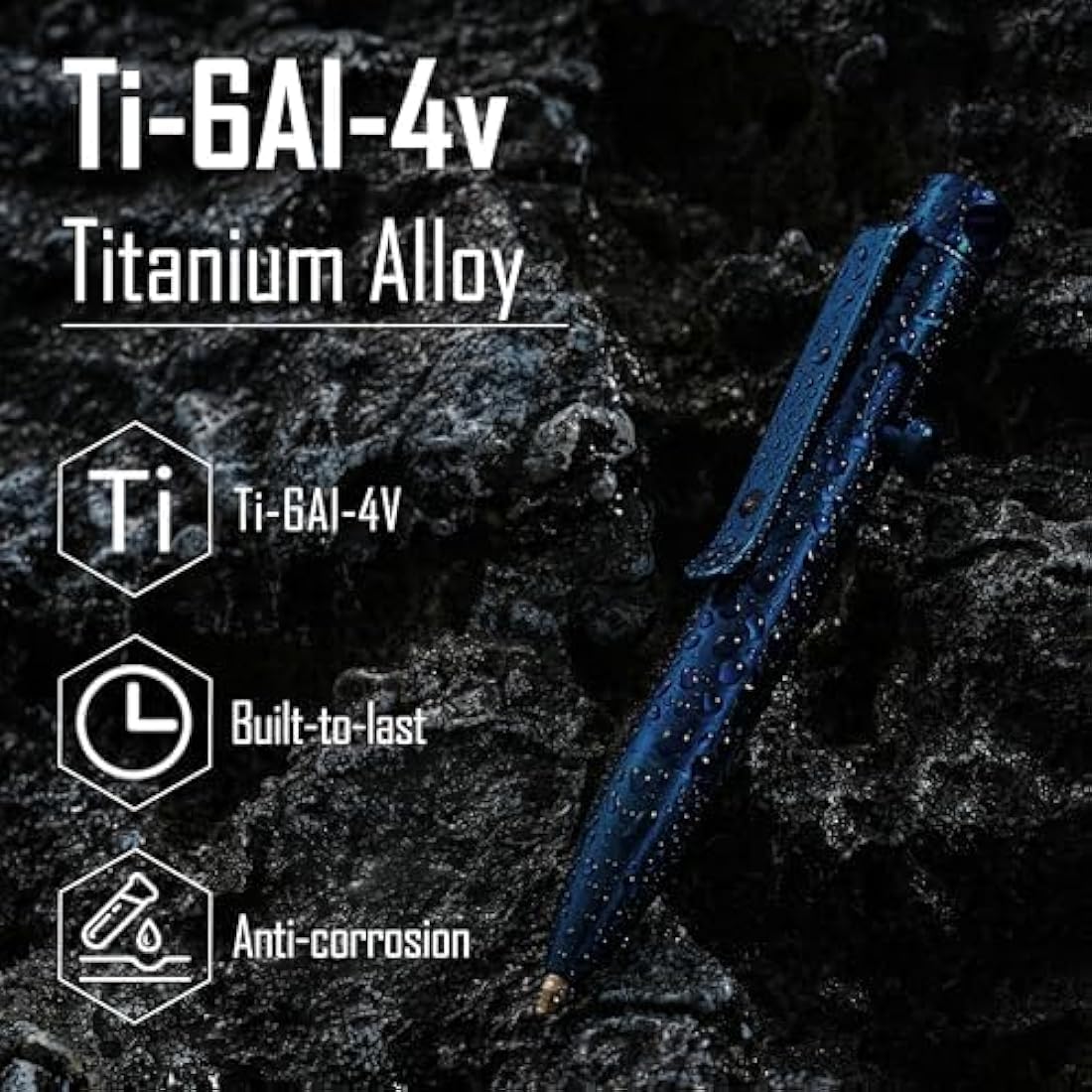 KeyUnity KP04 Titanium Alloy Ballpoint Pen with Clip, Retractable EDC Pocket Pen for Daily Use (Blue)