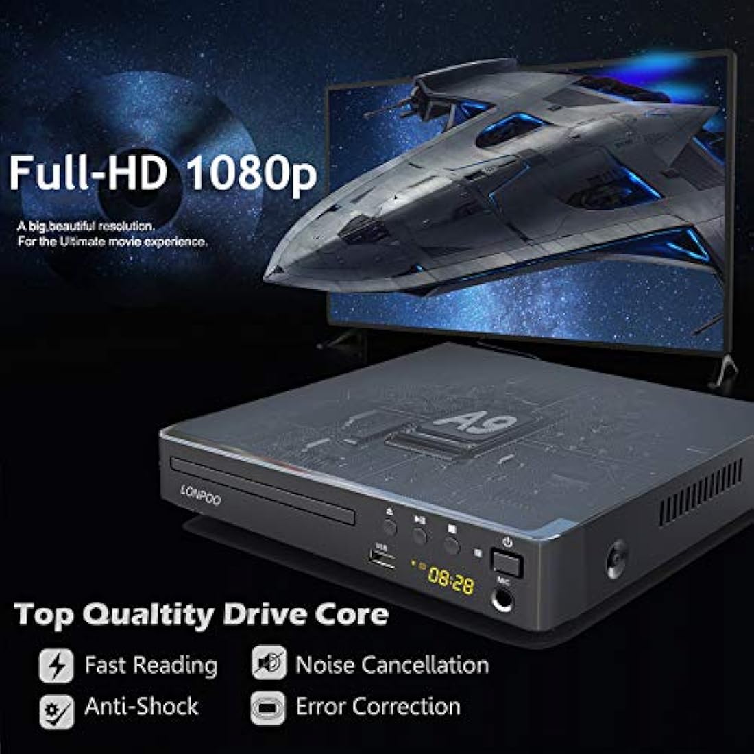 Compact DVD Player for TV - Multi-Region DVD CD Disc Player with HDMI Port, USB-IN & MIC-Out, Remote &HDMI & AV Cable Included (LP-099UK)