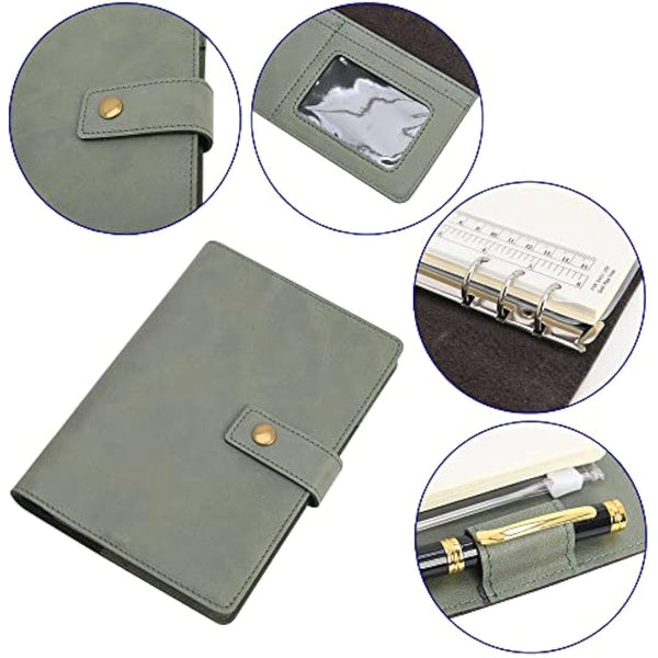 WONDERPOOL A6 Leather Diary Refillable Notebook Spiral Journal Binder Portfolio - Dot Grid Paper & Inner Pockets Organizer for Man and Woman (Grey, A6)