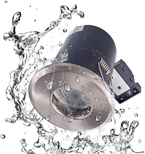 4XSweier 90 Minute Fire Rated LED Spotlights,5W 3000K Warm White IP65 Waterproof Bathroom LED Recessed Ceiling Lights,230V GU10 Downlight,Cut-Out 75mm. Satin Nickel(Non-dimmable)