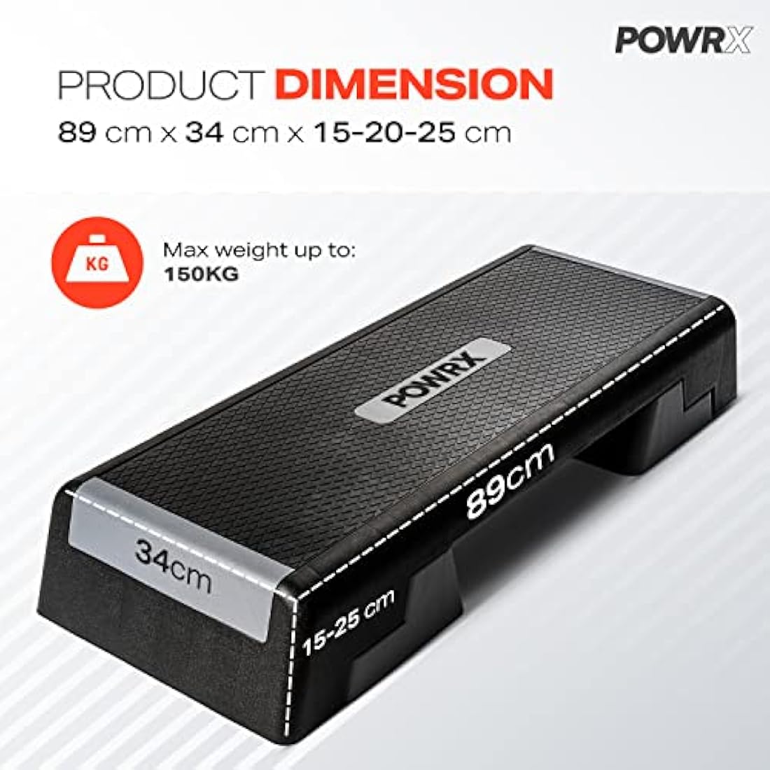 POWRX Professional Aerobic Step Board with Workout I Fitness Stepper Step Bench Height Adjustable I Dimensions: 89 x 34 cm I Height Adjustable up to 25 cm