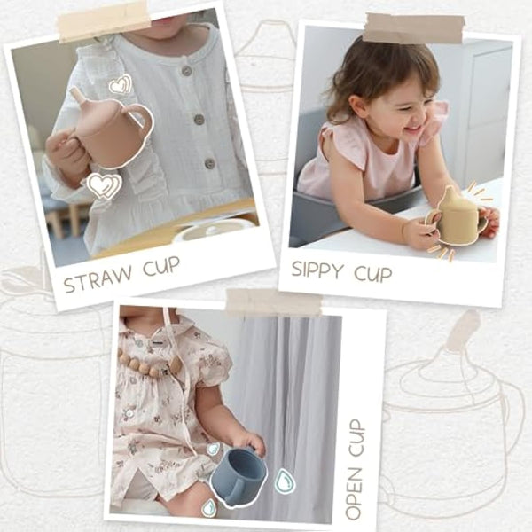 Moonkie Silicone Baby Sippy Cup 6+ Months with 2 Straws (Free Flow & Leak-Proof Valve) | 3 Stage Transition | Baby Water Bottle | BPA Free & Dishwasher Safe | 120ml(Ivory)