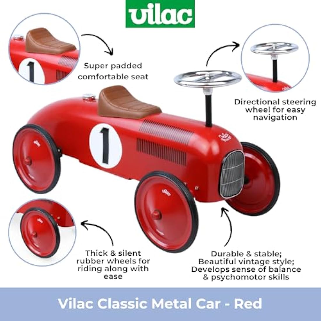 Vilac 76 x 38 x 40 cm Metal Car (Red)