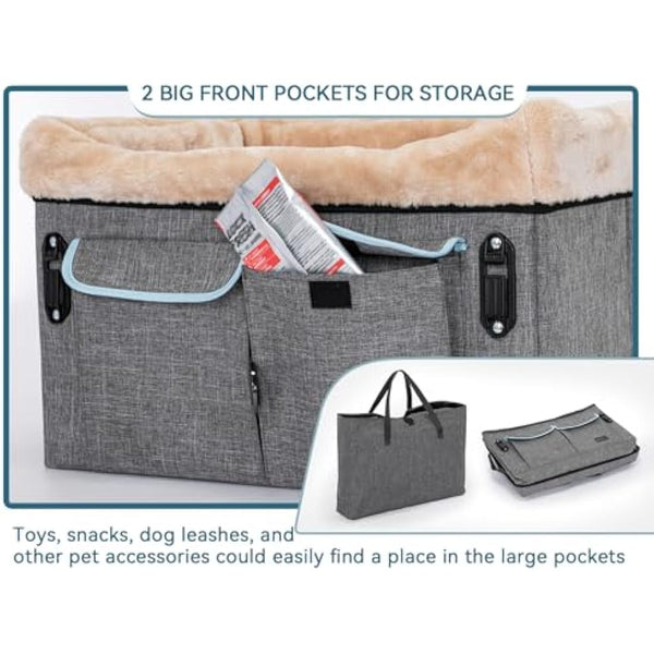 Petsfit Dog Car Seat for Medium Sized Dog or 2 Small Dogs, Dog Booster Car Seat with Patent Buckles, Washable Pad, Upgraded Pet Car Seat for Dogs Up to 20 KG, Light Grey