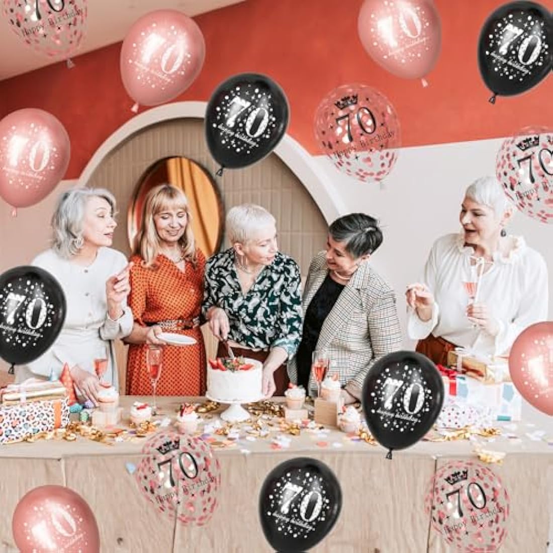 70th Birthday Decorations for Women, Black Rose Gold Happy 70th Birthday Latex Balloons Set, Pack of 15 70th Party Decor Balloons for Age 70 Years Old Birthday Party Decoration Celebration Supplies