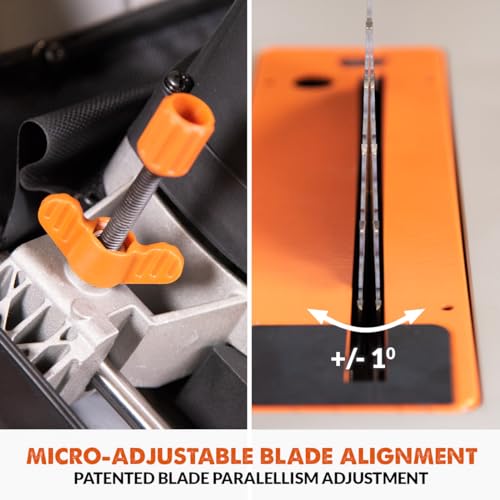 Evolution Power Tools R255TBLX+ Table Saw With Stand (Next Gen Rage 5-S) Multi-Material Cutting Blade Included Cuts Wood Metal Plastic, 45˚ Bevel, +/- 60˚ Mitre Angle, 85mm Cut Depth, 1800w Motor 240v