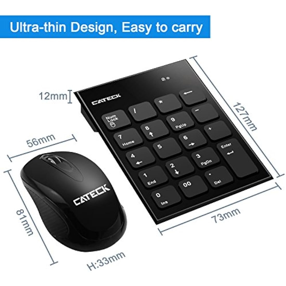 Numeric Keypad & Mouse Combo, Cateck 2.4G Wireless Mini USB Number Pad Keyboard and Mouse Combo with USB Receiver for Laptop Desktop PC Notebook- Just One USB Receiver
