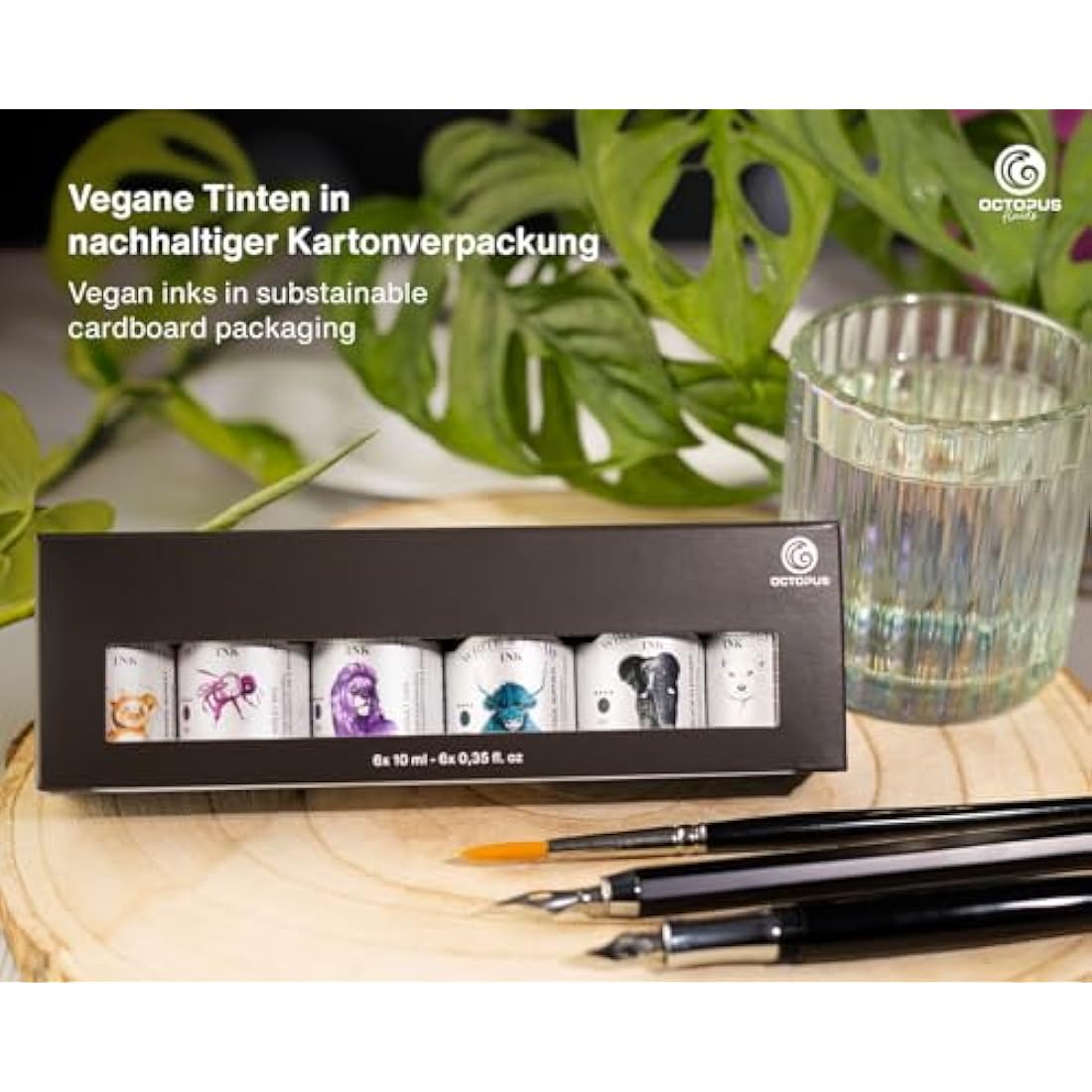 Octopus Write & Draw Ink Set - Basic Mix Calligraphy Ink for Fountain Pens, Waterproof, 6 x 6 x 10 ml