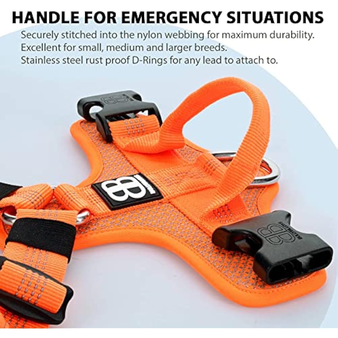 BullyBillows Active Light Dog Harness With Handle | Premium Padded Lining & Highly Reflective Harness | Orange Small