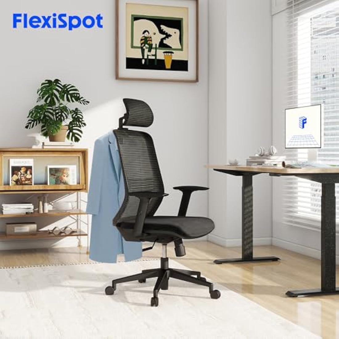 FLEXISPOT OC17 Ergonomic Office Chair with Hanger, 2D Adjustable Armrests & 3D Headrest - High-Back Sponge Computer Chair, Lumbar Support, 360° Swivel for Home and Office, Black