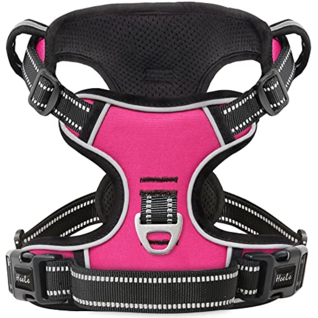 HEELE Dog Harness, Reflective Anti-Pull, Control, 2 Metal Rings, XL, Pink Red