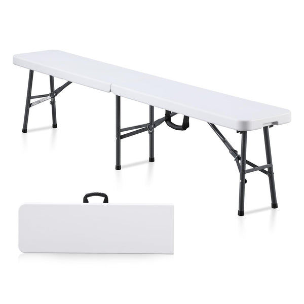 KAIHAOWIN 6FT Plastic Folding Bench White with Carrying Handle Indoor/Outdoor Portable Seat for Picnic, Camping, Dining, Party