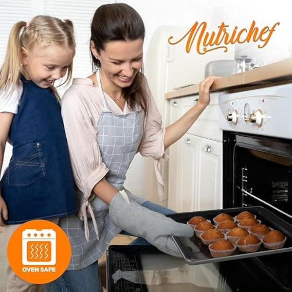 NutriChef Non-Stick Bakeware Set – 8-Piece Stackable Oven-Safe Trays with Cookie Sheet, Loaf Pan, Pizza Pan, Muffin Tin, Cake Tin, Round & Square Pans – Durable & Space-Saving