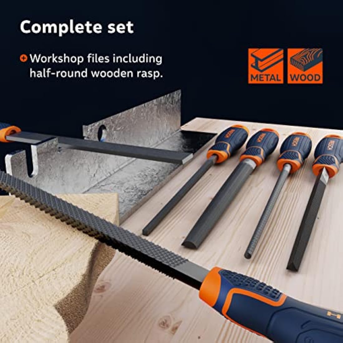 Presch File Set Metal and Wood 6 pcs. - Professional File Set incl. Half-Round rasp, Flat Stump File, Half-Round File, Round File, Triangular File and Square File