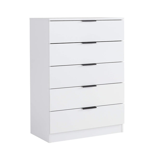 Home Source Bedroom Chest of Drawers Clothing Storage Cabinet, 5 Drawers, White