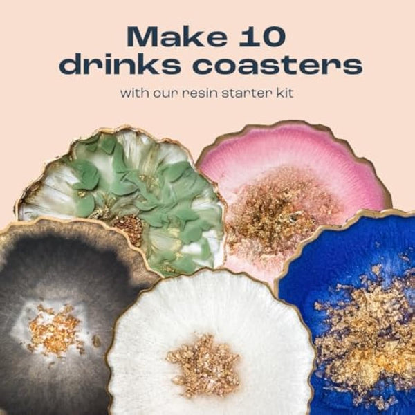 Mouldd at Home Resin Coaster Craft Kit for Adults - Make 10 Drinks Coasters - Includes 1L Epoxy Resin, Tools, Colours, Gloves and How-to-Guide