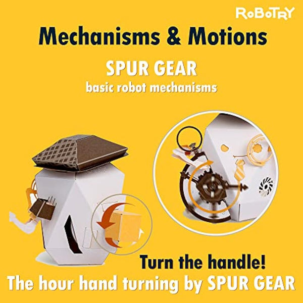 ROBOTRY Moving Paper Robots Set | Beginner Level STEM Kit | Paper Crafts | Learn Very Basic 5 Robot Mechanisms | Ideal for Schools & Gifts | Science & Engineering Learning