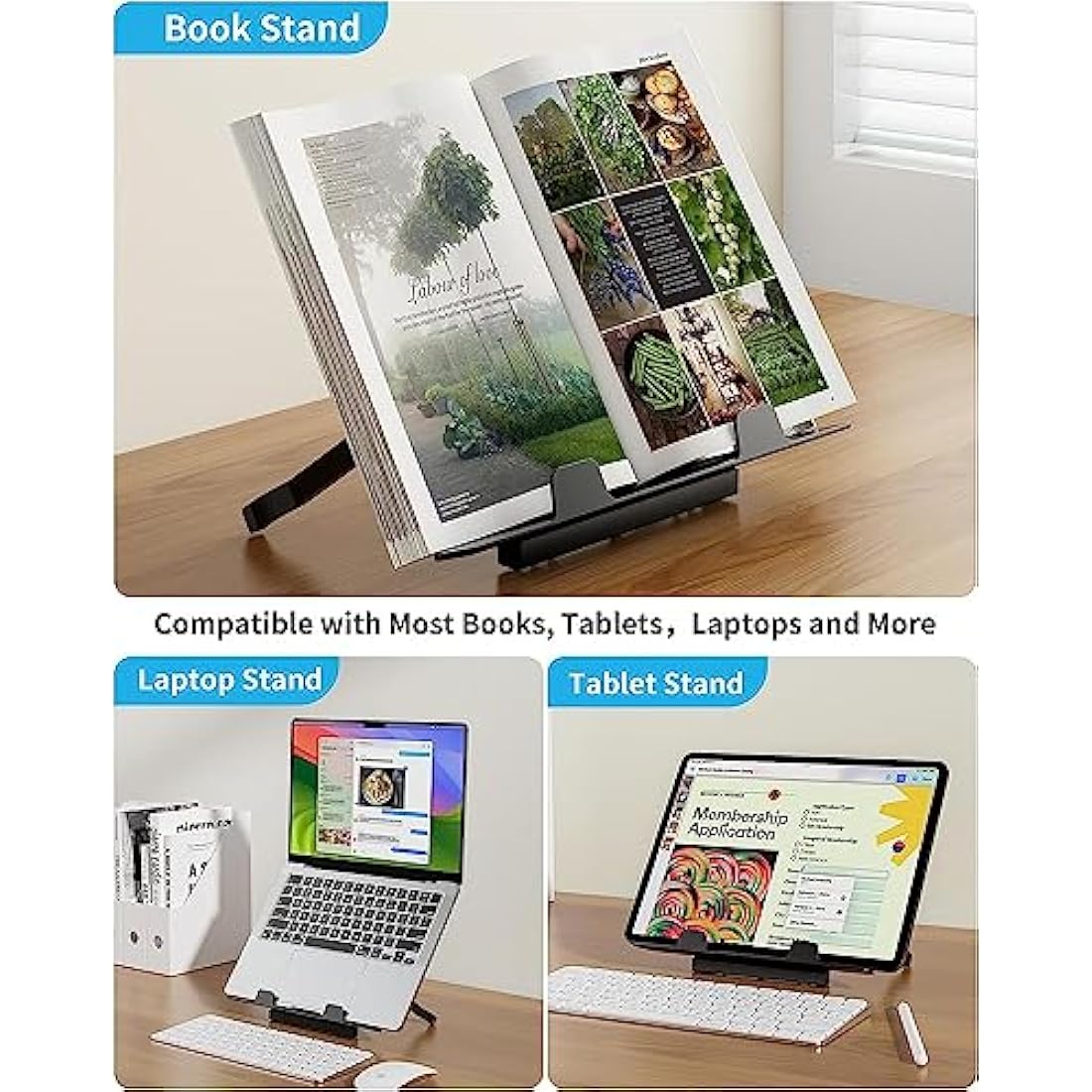 Laptop Desk, SAIJI 60 * 40cm Bed Table, Lapdesk, Height Angle adjustable, with Book Stand, Drawer, Tablet Slot, Breakfast Bed Tray for Sofa, Bed