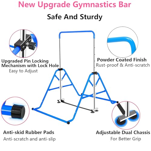 FCOUMY Gymnastics Bar for Kids, Junior Training Kip Horizontal Bar Gymnastics Equipment for Home, Adjustable Telescopic Height Folding Horizontal Bar