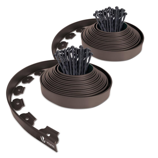 VOUNOT 20m Flexible Lawn Edging, Plastic Garden Edging Border with 60 Strong Securing Pegs, Height 5cm, Brown