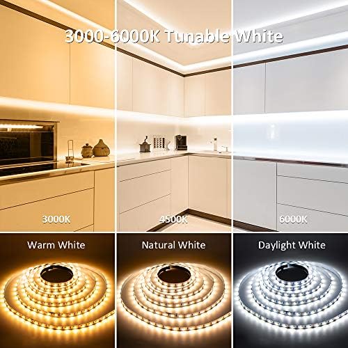 NOVOSTELLA 24M White LED Strip Lights Warm White Daylight Cool Soft 3000K-6500K, Dimmable Tunable LED Tape Light with RF Remote, Flexible LED Ropes Kit for Bedroom Kitchen Wardrobe