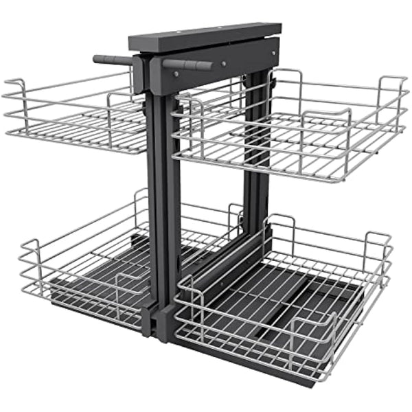 VADANIA Blind Corner Pull Out Organizer for 800mm Cabinet Left Open & Right Open Compatible, Min Opening 370mm, 2-Tier Pull-Out Basket, Soft Close, Bottom Mount