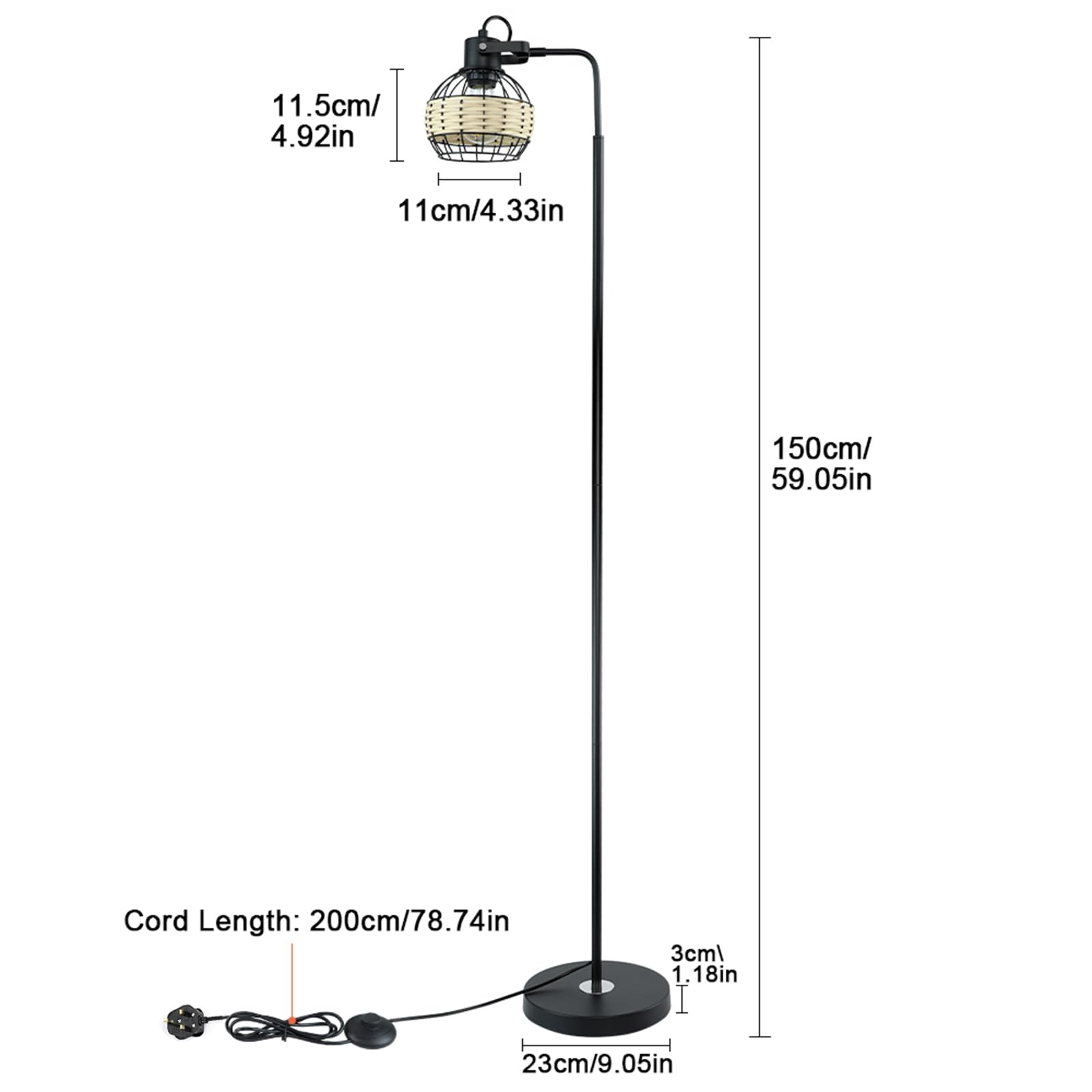 Depuley Modern Black Weaving Bamboo Floor Lamp, Eye-Care Tall Bamboo Rattan Floor Lamp for Living Room, LED Standard Lamp with Adjustable Lamp Holder