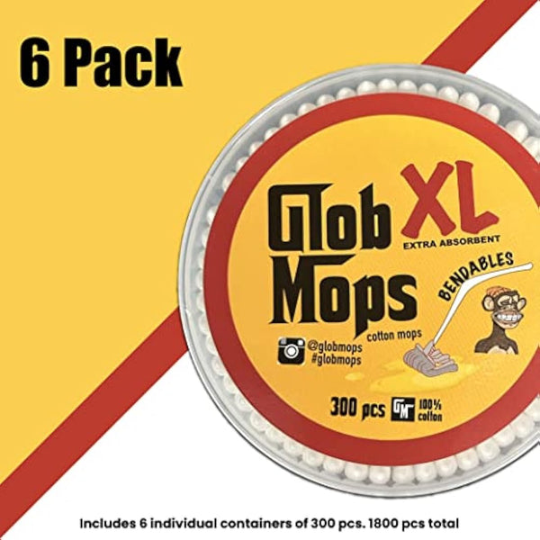 Glob Mops BENDABLE XL Cotton Swabs 6-Pack Bundle | Extra Absorbent | Eco-Friendly | 1800 Total Mops