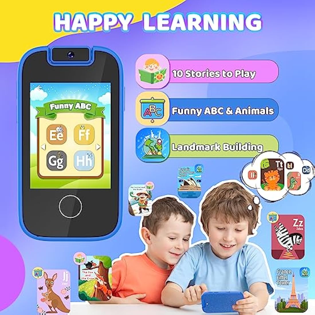 Kids Smart Phone for Boys, Christmas Birthday Presents Gifts for 3 4 5 6 7 8 years old Boys, Touchscreen Kid Toy Phone MP3 Music Player with Dual Camera, Toys for girls age 3-8 with 8G SD Card