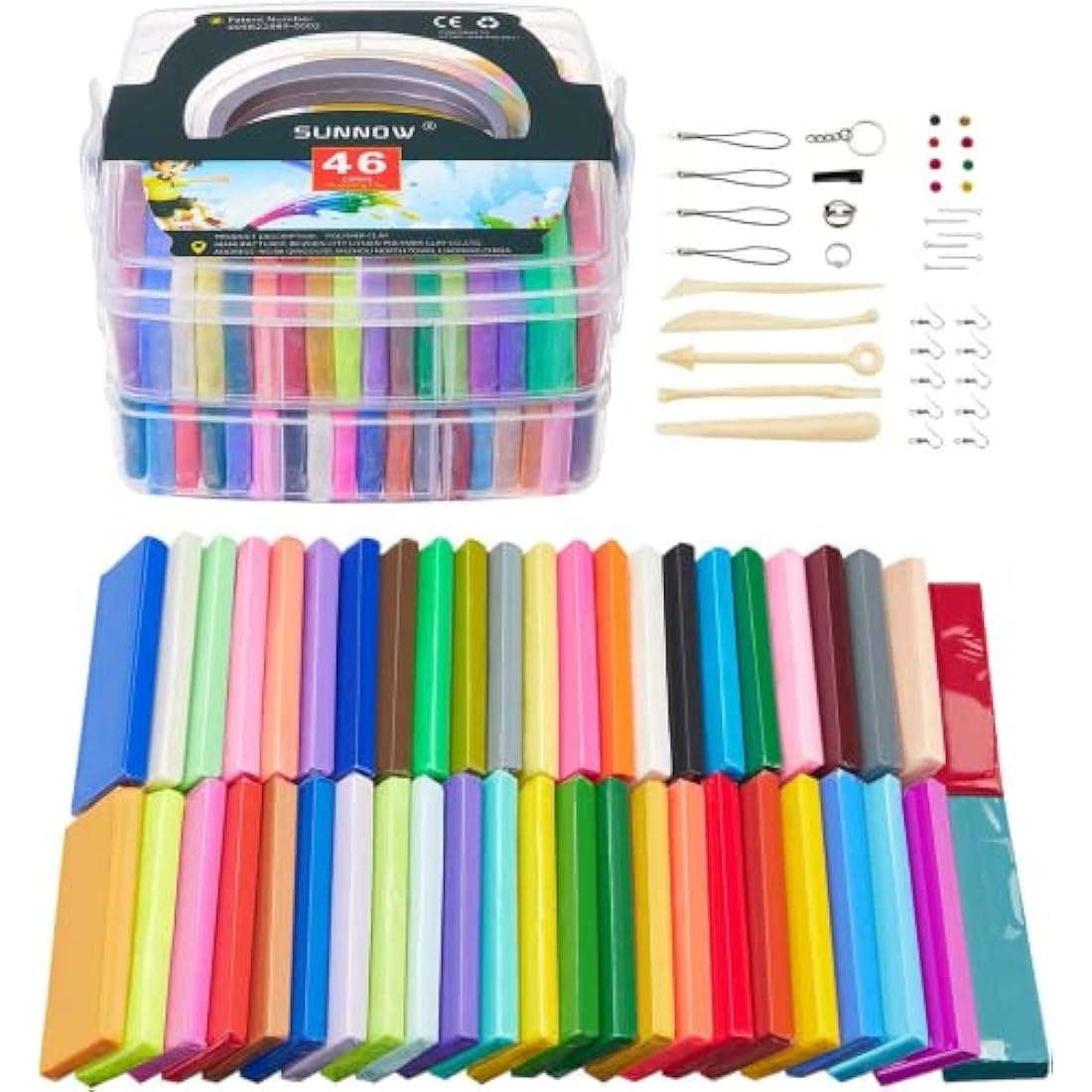 SUNNOW Polymer Clay Set, 46 Colours Modelling Kit for Kids with Tools & Accessories, Oven‑Bake & Air‑Dry, DIY Plasticine Crafts
