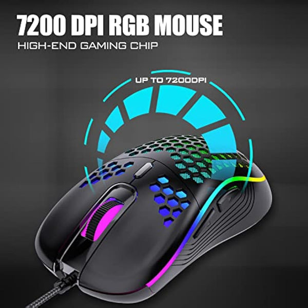 RedThunder 60% RGB Gaming Keyboard and Mouse Combo, UK Layout Ultra Compact Backlit Mini Keyboard, Lightweight 7200 DPI Cellular Optical Mouse, Portable Wired Gaming Set for PC PS5 Xbox Gamers (Black)