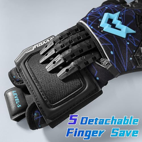 WVVOU Football Goalkeeper Gloves for Adults and Youth, High Performance with 5 Detachable Fingersave, Goalie Gloves with 4mm Sticky Latex Palm (Blue,