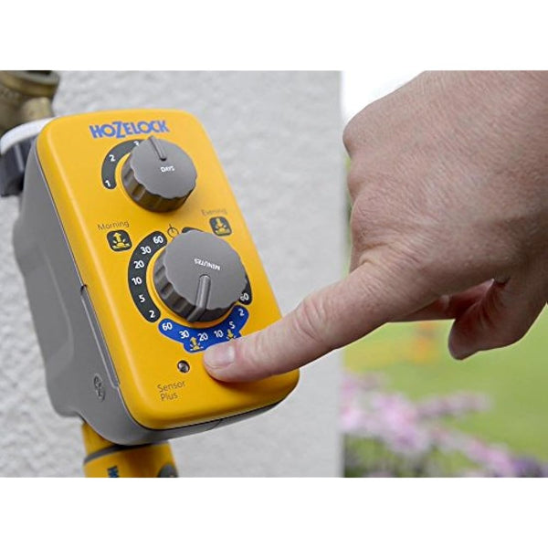 HOZELOCK - Watering Timer Sensor Controller Plus : Automatic and Easy Watering with its Light Sensor, Adjustable Watering at Sunrise and/or Sunset, Manual Watering Function [2214 0000]