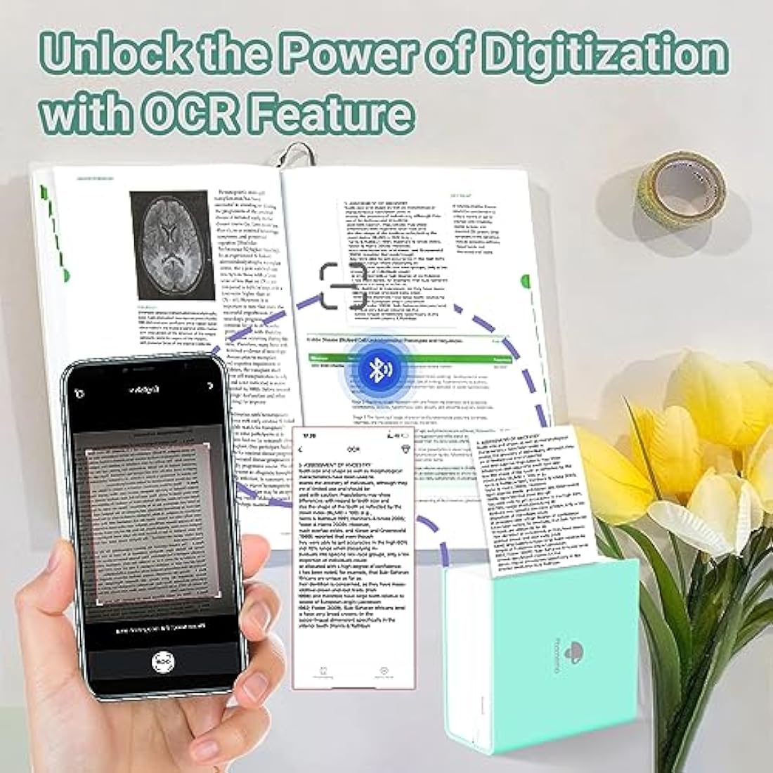 Phomemo Green M02 Mini Printer with 3 Label Rolls, Pocket Printer for iOS and Android Smartphone, Bluetooth Sticker, Printer, Thermal Printer