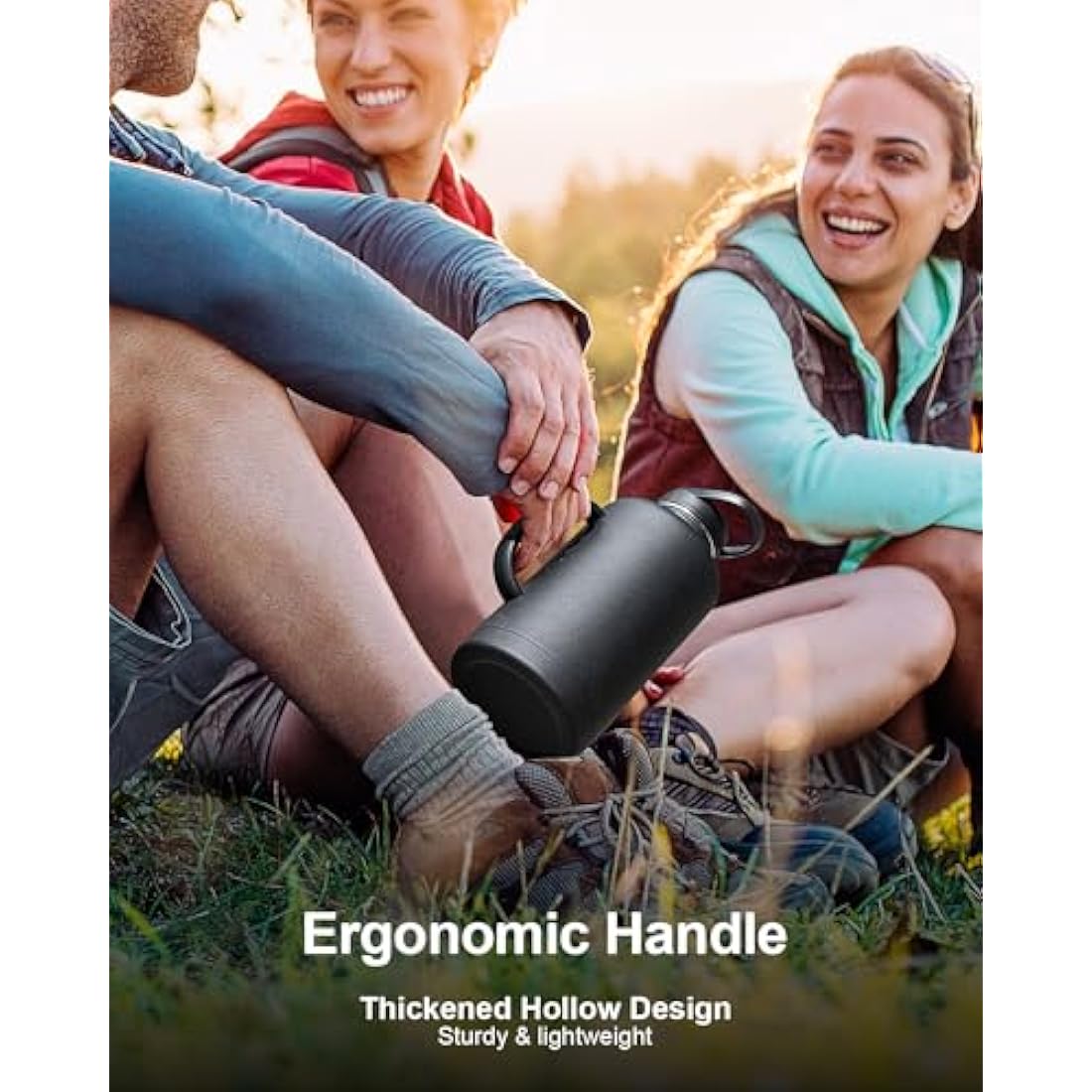 Trebo Stainless Steel Water Bottle 2L, Large Metal Bottle with Handle, Wide Mouth, Double Wall, Keeps Water Cold for 48 Hours, Black