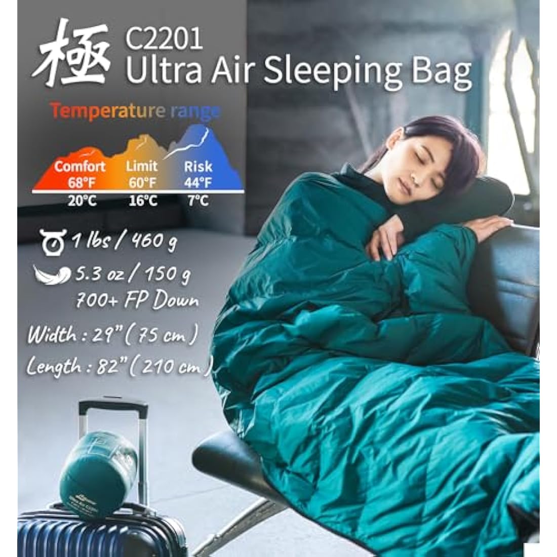 Litume Lightweight, Packable Sleeping Bag - 5-15°C, Double, for Backpacking, Camping, Family, Compact with Stuff Sack