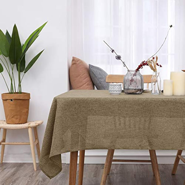 Deconovo Rectangle Faux Linen Table Cloth Water Resistant Tablecloth for Dinning 59x79in(150x200cm) Light Brown