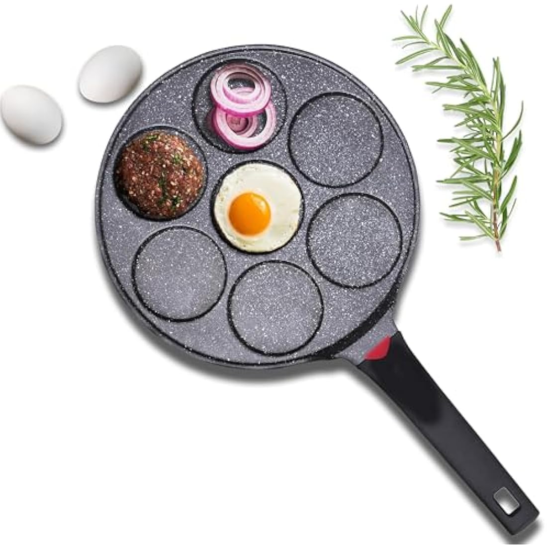 Non-Stick Ceramic Coated Frying Pan 26cm for Mini Pancakes | Mini Uthappam | Mini Crepe | Frying Eggs | 4 & 7 Moulds | Induction Safe
