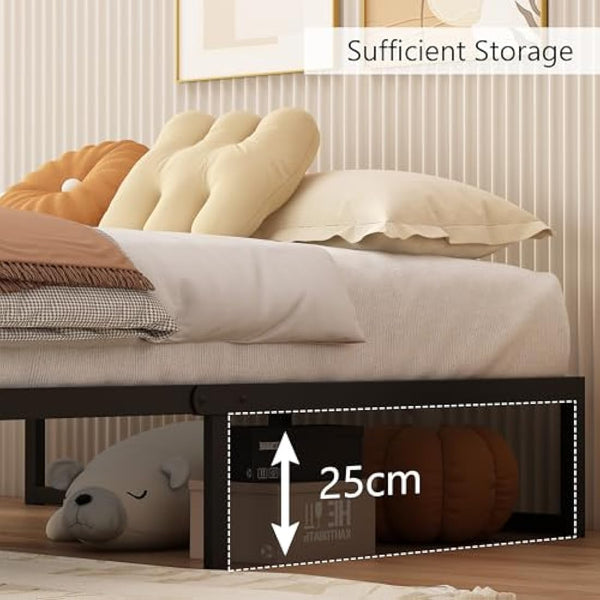 Yicensen Single Bed Frame 90x190 cm, Metal Bed Frame Single with Steel Slat Support, Easy Assembly, Noise Free, No Box Spring Needed, 30cm High, Black