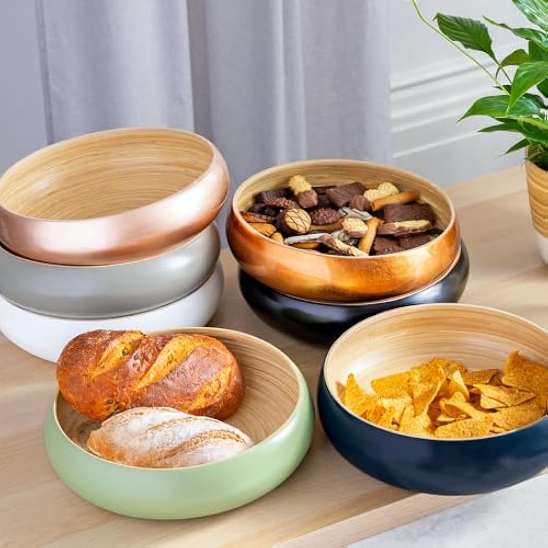 Dehaus® Large Stylish Bamboo Fruit Bowl - 30cm, Grey - Wooden Salad Serving Bowl - Fruit Basket for Kitchen or Bread Basket - Table Centrepiece Decoration - Home & Kitchen Tableware Accessories