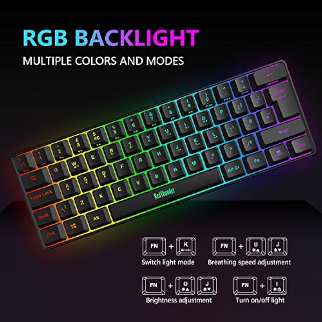 RedThunder 60% RGB Gaming Keyboard and Mouse Combo, UK Layout Ultra Compact Backlit Mini Keyboard, Lightweight 7200 DPI Cellular Optical Mouse, Portable Wired Gaming Set for PC PS5 Xbox Gamers (Black)